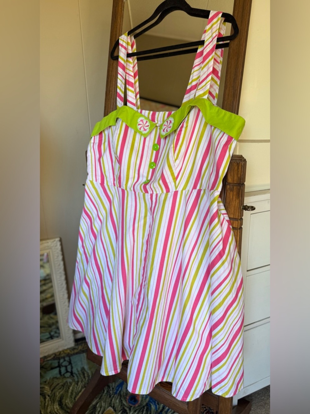 Striped Sundress with Lime Trim - Pink & Green, plus size 3X - Picture 4 of 7